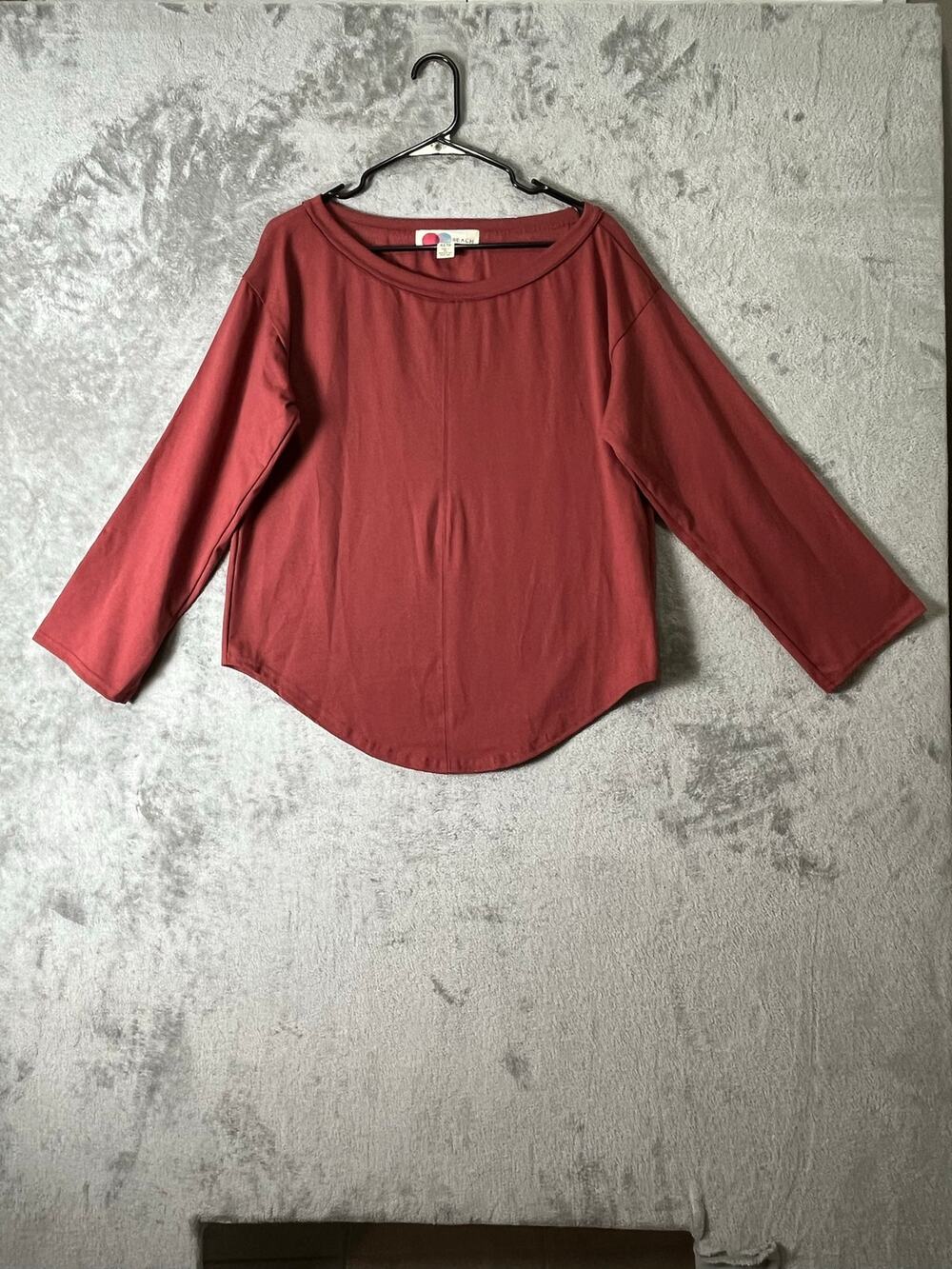 Free People Womens XS Rust Oversized Curved Hem 3/4 Sleeve Relaxed Boho Top